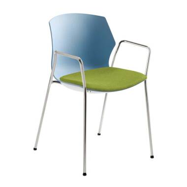 Küchenstuhl in Grün & Armlehnenstuhl in Blaugrau und Grün Kunststoff