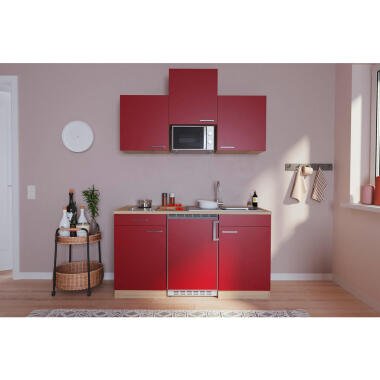 Respekta Miniküche , Rot, Eiche , 1 Schubladen , 150 cm , Küchen, Miniküchen
