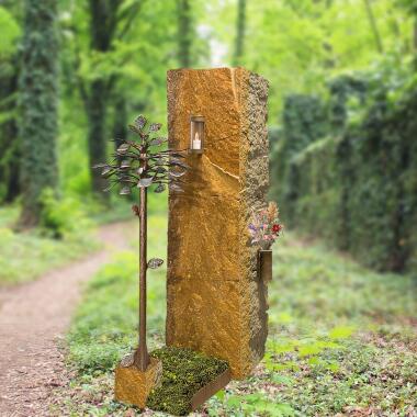 Rustikale Urnengrab Grabstein Stele mit Lebensbaum