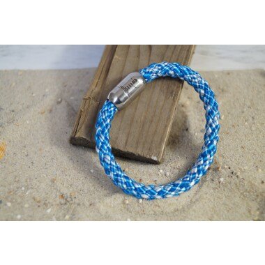 Segeltau Armband Blau/Silber Magnetverschluss 8mm Gravur