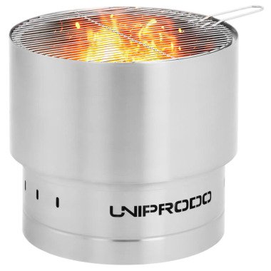 Uniprodo Feuerschale aus Edelstahl mit Grillrost