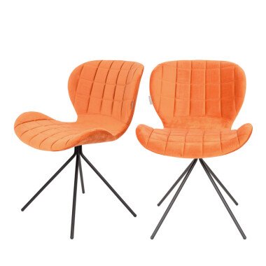 2 Design-Stühle aus Samt, orange