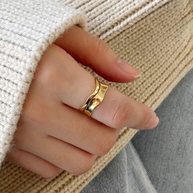 925 Silber Sterling Vergoldet Offener Ring Personalisierter Damen Verstellbarer