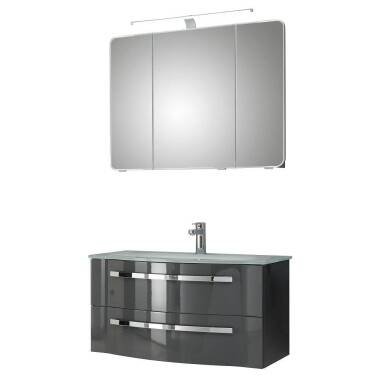 Badmöbelset mit Glas-Waschtisch und SpiegelschrankFES-4005-66