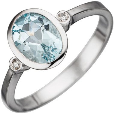 Damen Aquamarin-Schmuck & SIGO Damen Ring 585 Gold Weißgold 1 Aquamarin hellblau blau 2 Diamanten