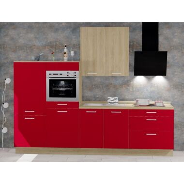 Einbauküche MANKATREND 1 in Rot / Eiche Küchenzeile 290 cm mit E-Geräte
