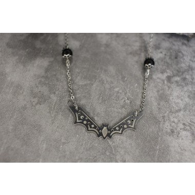 Fledermaus Halskette, Schmuck, Gothic Edelstahl Onyx Halskette