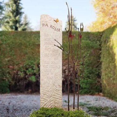 Grabstein für Kindergrab aus Kalkstein & Kalkstein Kindergrabmal Bronze