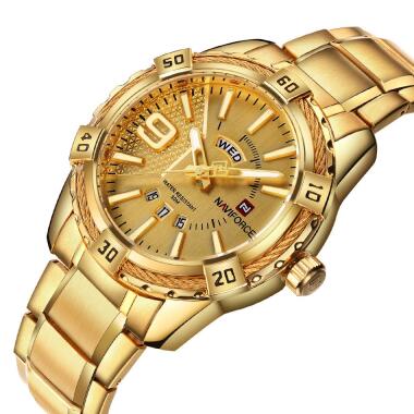 Herren Golduhr & NAVIFORCE Mode Luxus Marke Armbanduhr Herren Gold Edelstahl Quarzuhren Relogio M
