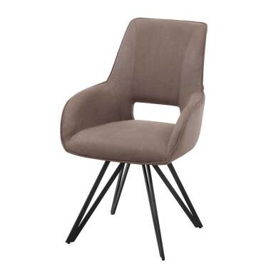 Lehnstuhl & Esstisch Stühle aus Microfaser und Metall Taupe und Schwarz