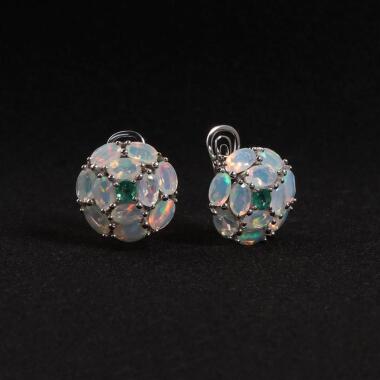 Ohrringe aus 925er-Sterlingsilber mit Opal-Smaragd-Verschluss