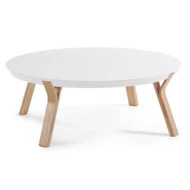 Wohnzimmer Tisch mit runder weißer Tischplatte 4-Fußgestell aus Eiche