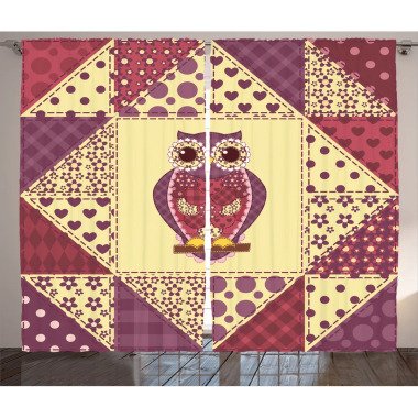 2-tlg. Vorhang-Set Vintage Inspired Owl Pattern