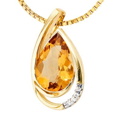 Anhänger Tropfen 585 Gold Gelbgold 4 Diamanten