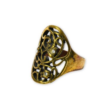 Antik Gold Ton Strass Vintage Ring Us Größe 9 3/4, Uk T, Eu 62