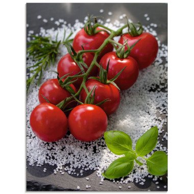Artland Glasbild Tomaten Rispe auf Salz