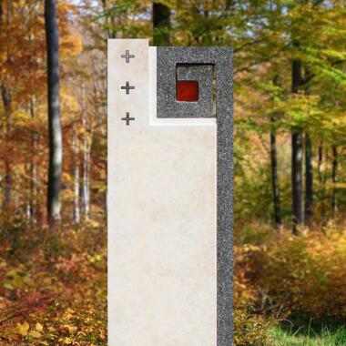 Grabstein für Einzelgrab aus Kalkstein & Moderner Grabstein mit Glas &