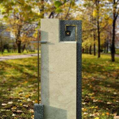 Günstiger Grabstein aus Kalkstein & Moderner Grabstein für Urnengrab mit Metall Kreuz Carmina