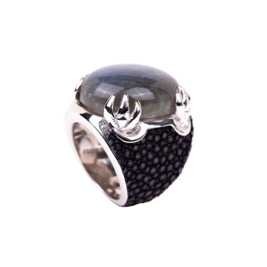 Labradorit-Ring aus Metall & Daiquiri Ring Silber Labradorit Rochenleder