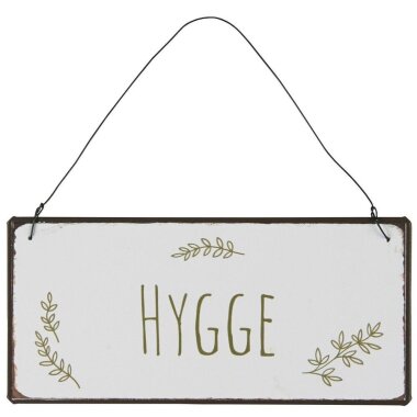 Metallschild Hygge, grüne Schrift, 15 x 7 cm