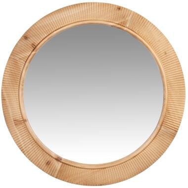 Runder Spiegel aus braunem Tannenholz, graviert, D70cm