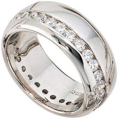 Silberring mit Zirkonia & SIGO Damen Ring breit 925 Sterling Silber rhodiniert mit Zirkonia