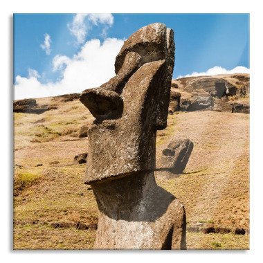 Ungerahmtes Foto auf Glas Moai-Statue auf