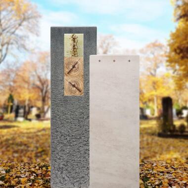 Urnengrabstein aus Naturstein & Kalkstein & Granit Grabmal mit Glas & Holzornament