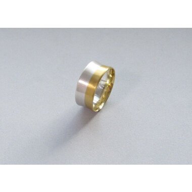 Breiter Ring Gr. 57, Bicolor Silber 999 Und Gold 999, Nach Innen Gewölbt