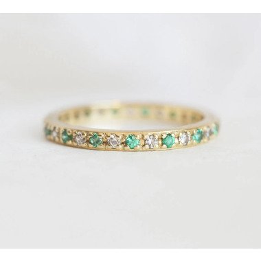 Gold-Ehering mit Diamant & Diamant Und Smaragd Ehering, Pave Ring, Gold