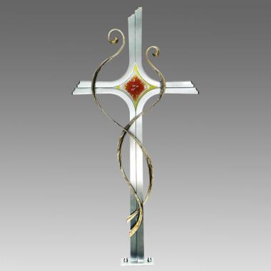Grabkreuz in Gold & Modernes Edelstahl Grabkreuz mit Bronze & Glas Speculo