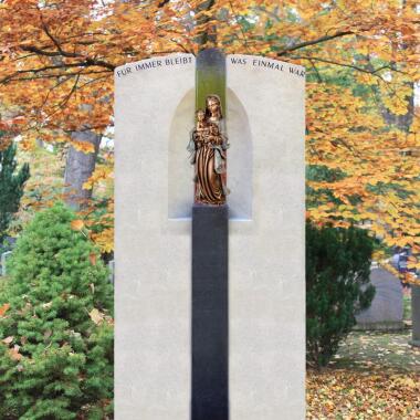 Grabstein für Doppelgrab aus Glas & Doppelgrabmal Maria mit Kind Skulptur