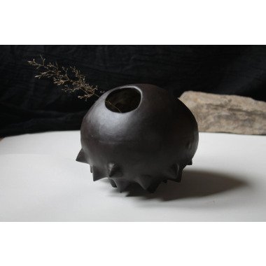 Moderne Kleine Keramik Vase Schwarz Braun Kugelvase Mit Stacheln Füßen