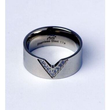 Modeschmuck Ring von Fiell aus Rostfreier Stahl  Strass in Silber