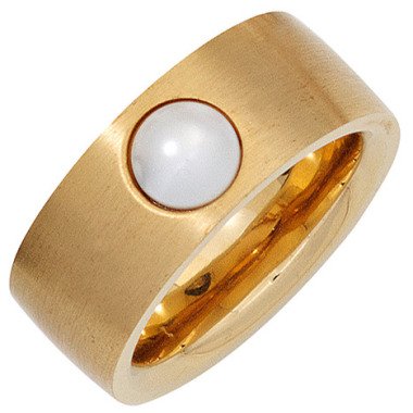 Perlenring aus Gold & SIGO Damen Ring breit Edelstahl gold farben beschichtet