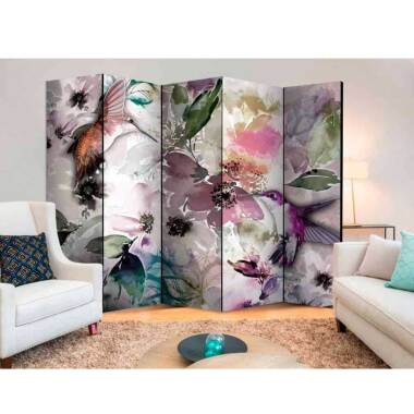 Raumteiler in Bunt & Raumteiler Paravent mit gemalten Blumen und Vögeln Bunt