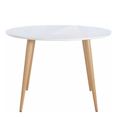Runder Tisch im Skandi Design Weiß Hochglanz und Eichefarben