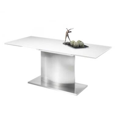 Design Tisch & Design Esszimmer Tisch in Weiß und Silberfarben zwei Anlegeplatt