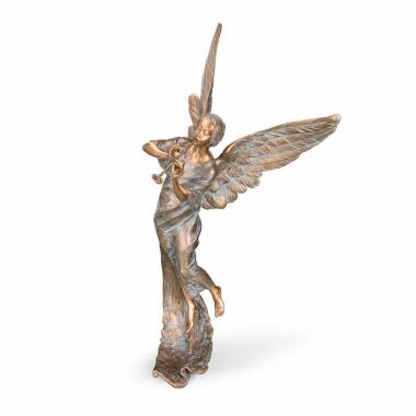 Erzengel Figur & Schwebende Engel Figur aus Bronze mit Instrument Tristique / Bronze braun