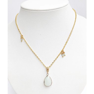 Halskette Mit Edelstein-Anhänger | Damen Goldkette Perlenkette Glasperlenkette