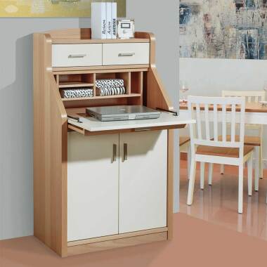 Buchenholztisch in Weiß & Sekretärschrank in Creme Weiß und mit Buche