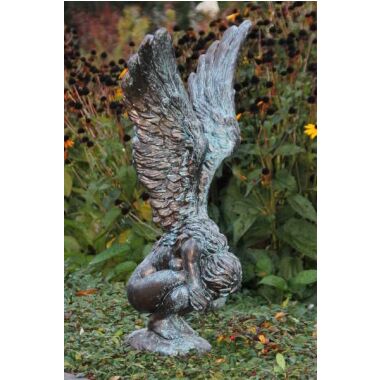 Gartenfigur Hockende Engelfrau RACHEL, Bronze