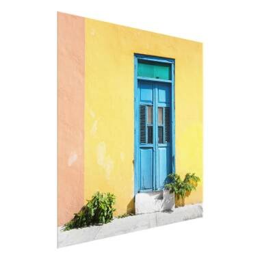 Glasbild Architektur & Skyline Quadrat Bunte Wand blaue Tür