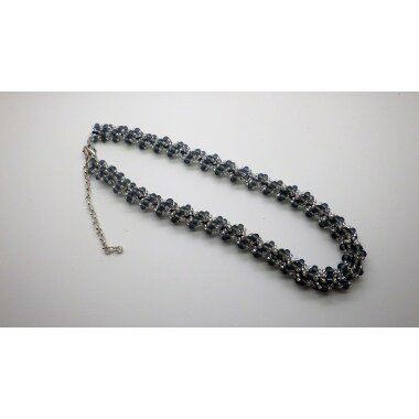 Halskette, Perlenkette, Handgefädelt, , 41cm, Silber-Grau