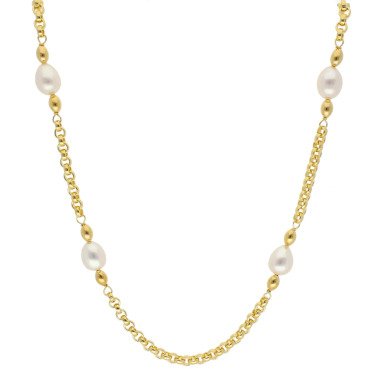 Perlenkette aus 925 Silber & trendor 15658 Damen-Kette 925 Silber Goldplattiert mit Perlen
