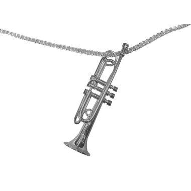 Trompete Kette Trompetenkette Halskette Miniblings Trompeter 60cm +Box Silber