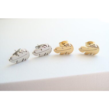 1 Paar Feder Ohrringe in Silber Oder Gold Aus Edelstahl, Klein, Ohrstecker Mini