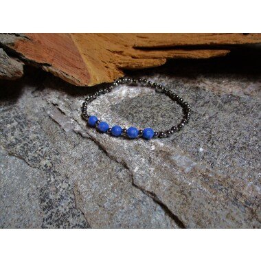 Armband Perlen Royal Blau Geschliffen Perlenarmband Altsilber Metallperlen