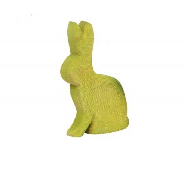 Bunte Hasenfigur aus Pappelholz sägerauh gelb 50 cm