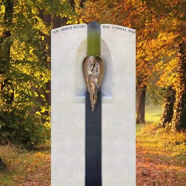 Engel Skulptur aus Naturstein & Grabdenkmal Kalkstein mit Bronze Engel